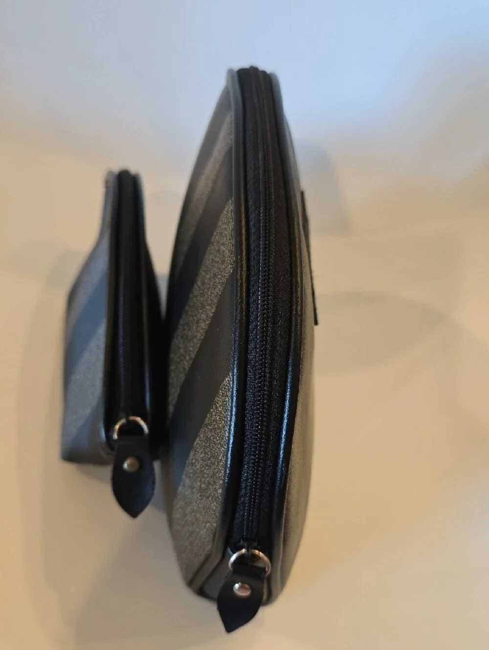 Gloria Vanderbilt Black & Tan Striped Cosmetic Pouch Duo
